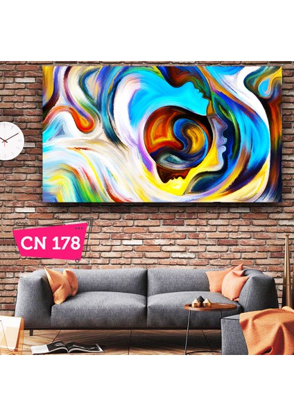 Mavi Tonlu Rengarenk Içice Silüetler Soyut Sanat Yağlı Boya Görseli Kanvas Tablo