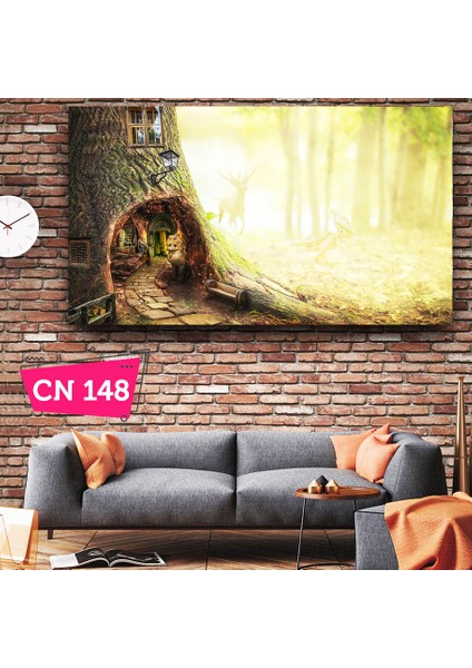 Ağaç Ev / Illüstrasyon Manzara Kanvas Tablo