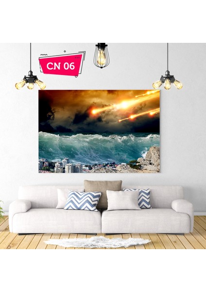 Tsunami Dalgalar Göktaşı Yağmuru Kanvas Tablo