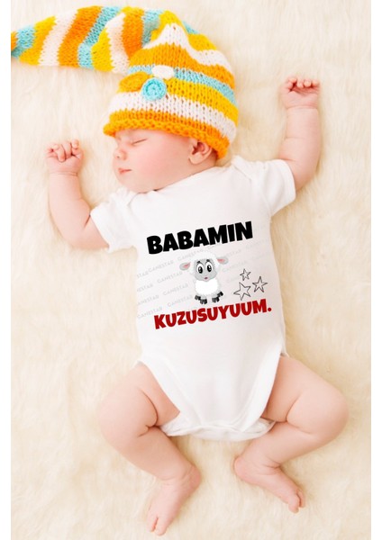 Özel Tasarım Bebek Zıbın - Çıtçıtlı Body-Zıbın Babamın Kuzusuyum