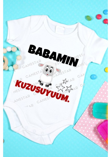 Özel Tasarım Bebek Zıbın - Çıtçıtlı Body-Zıbın Babamın Kuzusuyum