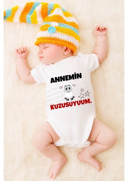 Özel Tasarım Bebek Zıbın - Çıtçıtlı Body-Zıbın Annemin Kuzusuyum