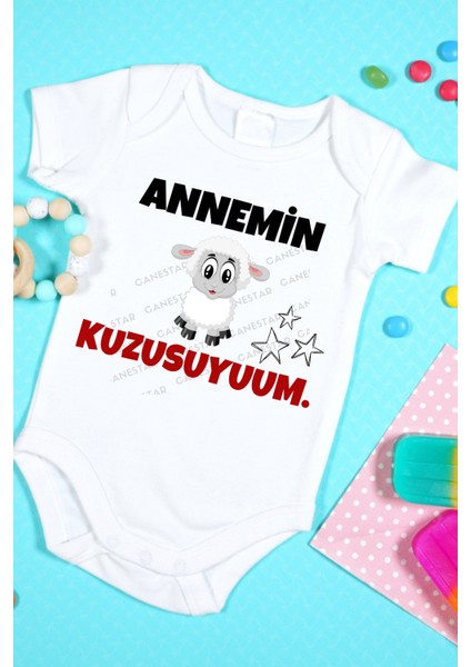 Özel Tasarım Bebek Zıbın - Çıtçıtlı Body-Zıbın Annemin Kuzusuyum