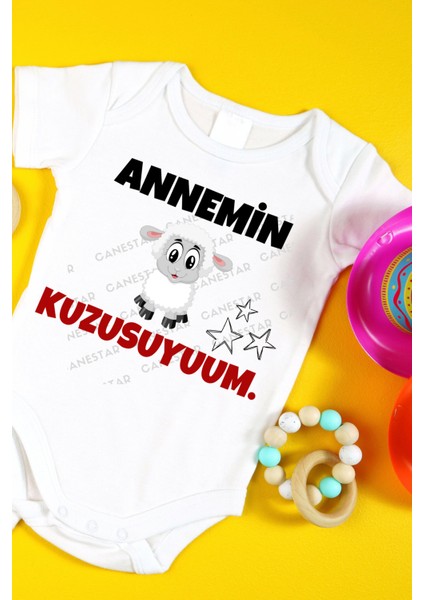 Özel Tasarım Bebek Zıbın - Çıtçıtlı Body-Zıbın Annemin Kuzusuyum