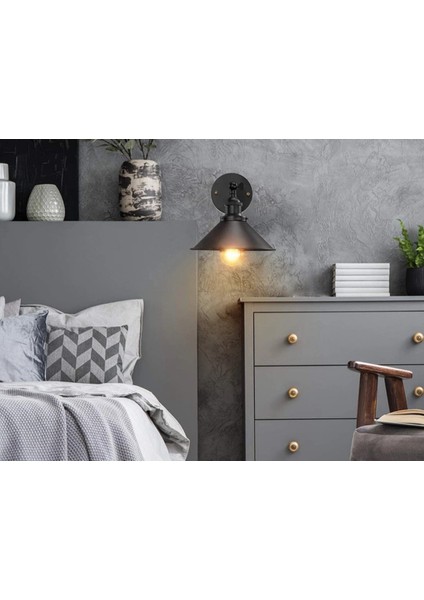 Retro Rustik Vintage Metal Duvar Lambası Aplik Gece Lambası Mafsalı Hareketli 22CM En
