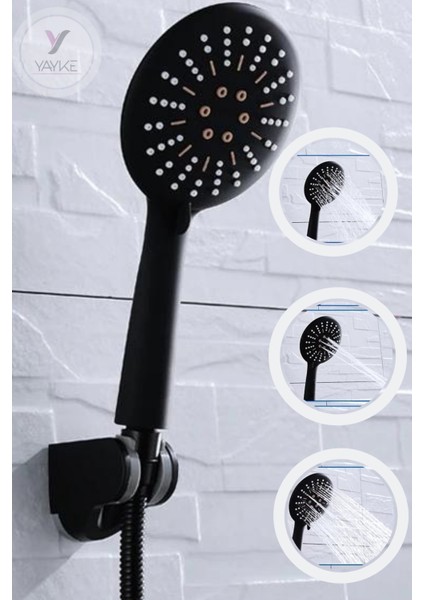 Mat Siyah Duş Başlığı Seti ,3 Fonksiyonlu Mafsallı Siyah Hortumlu