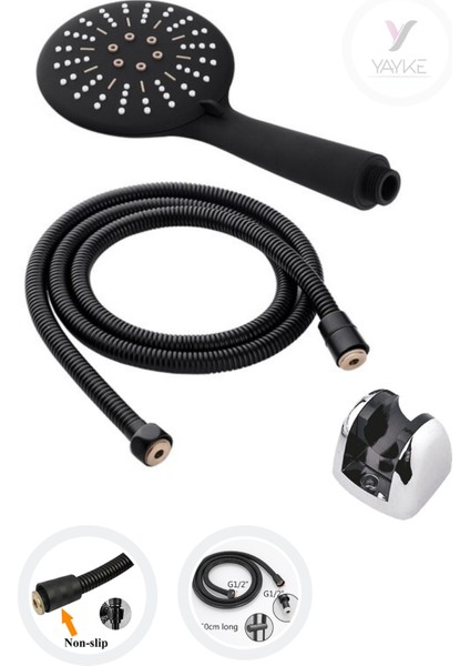Mat Siyah Duş Başlığı Seti ,3 Fonksiyonlu Mafsallı Siyah Hortumlu fiyatları