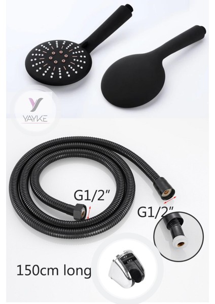 Mat Siyah Duş Başlığı Seti ,3 Fonksiyonlu Mafsallı Siyah Hortumlu fırsatları