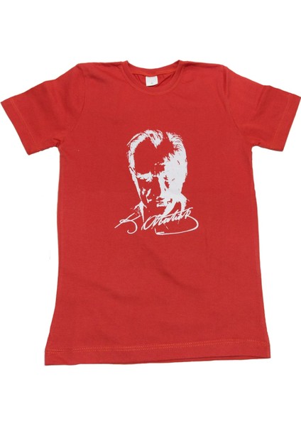 Çocuk Kısa Kol Atatürk Baskılı Gösteri Kostüm T-Shirt Kırmızı