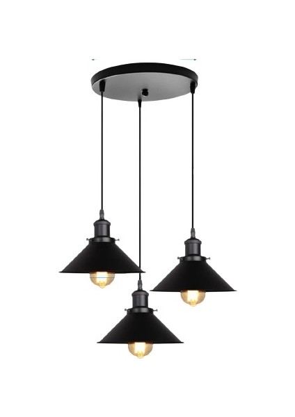 Retro Metal Siyah Üçlü Sarkıt Avize ÇAP:30CM
