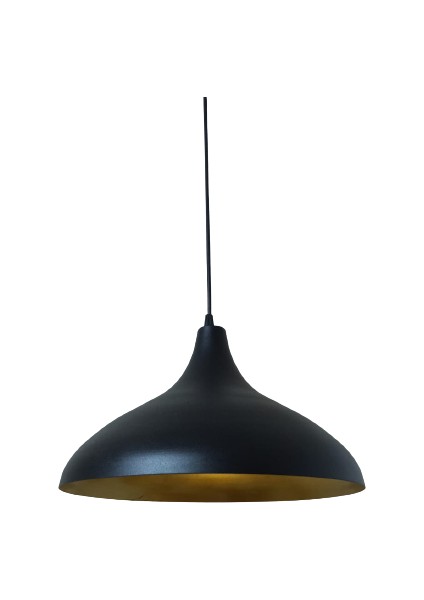 Retro Metal Dekoratif Rustik Kafe Mutfak Aydınlatma Siyah Içi Gold Sarkıt Avize Çap:35 cm