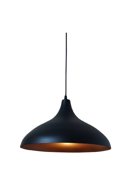 Retro Metal Dekoratif Siyah Içi Bakır Kafe Mutfak Aydınlatma Tekli Sarkıt Avize Çap:35 cm