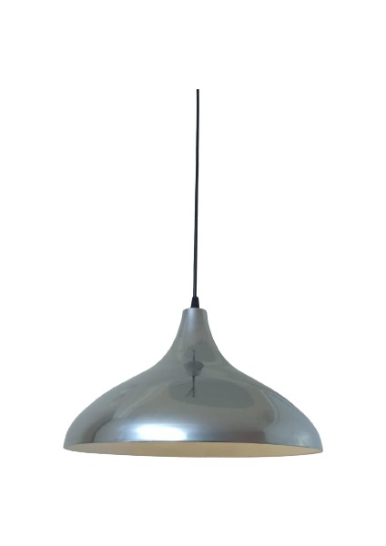 Retro Metal Dekoratif Rustik Kafe Mutfak Aydınlatma Krom Içi Beyaz Sarkıt Avize Çap:35 cm
