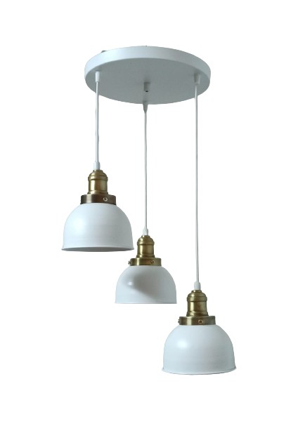 Retro Metal Beyaz 3 Lü Eskitme Duylu Dekoratif Rustik Sarkıt Avize Çap:30 cm
