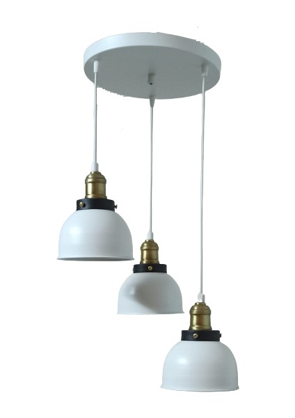Retro Metal Beyaz 3 Lü Eskitme Duylu Dekoratif Rustik Sarkıt Avize Çap:30 cm
