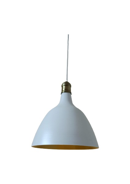 Retro Metal Dekoratif Beyaz Içi Gold Eskitme Duylu Tekli Sarkıt Avize Çap:28 cm