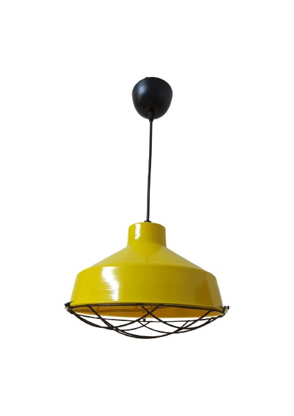 Retro Metal Sarı Kafesli Dekoratif Tekli Kafe Mutfak Aydınlatma Avize Çap:30 cm