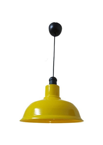 Retro Metal Sarı Siyah Duylu Tekli Dekoratif Kafe Mutfak Aydınlatma Avizeçap:30 cm