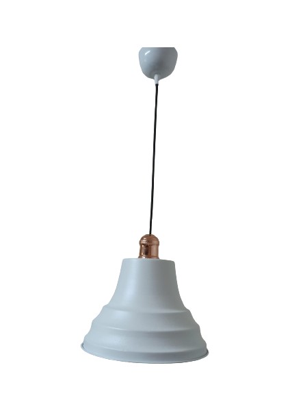 Retro Metal Bakır Duylu Beyaz Içi Beyaz Tekli Sarkıt Avize Çap.27 cm
