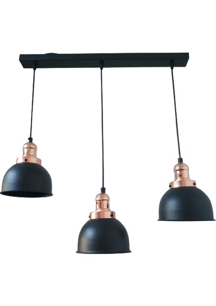Retro Metal Siyah Bakır Duylu Dekoratif 3 Lü Masa Üstü Siyah Rustik Avize En:60 cm