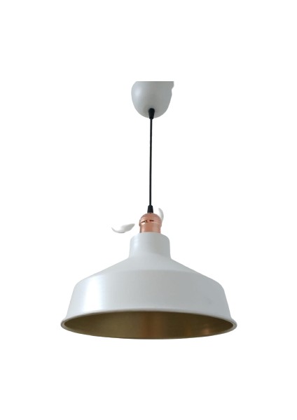 Retro Metal Dekoratif Beyaz Içi Gold Bakır Duylu Tekli Sarkıt Avize Çap:30 cm