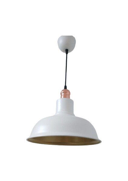 Retro Metal Dekoratif Beyaz Içi Gold Bakır Duylu Tekli Sarkıt Avize Çap:30 cm