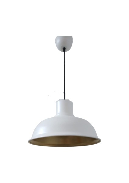 Retro Metal Beyaz Içi Gold Dekoratif Tekli Sarkıt Avize Çap:30 cm