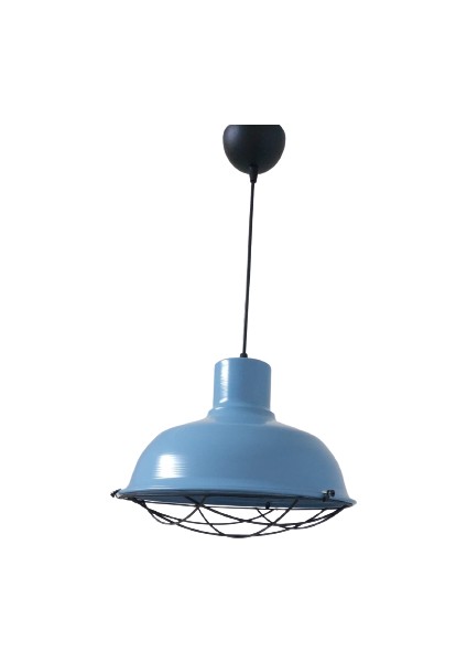 Retro Metal Mavi Dekoratif Tekli Kafesli Kafe Mutfak Sarkıt Avize Çap:30 cm