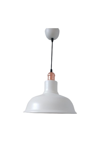 Retro Metal Dekoratif Beyaz Içi Beyaz Bakır Duylu Tekli Sarkıt Avize Çap:30 cm