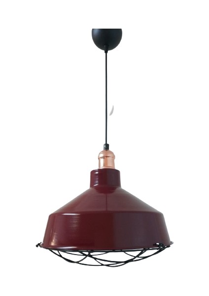 Retro Metal Bordo Bakır Duylu Kafesli Ruktik Tekli Sarkıt Kafe Mutfak Aydınlatma Çap:30 cm