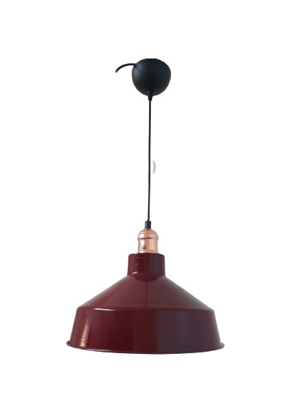 Retro Metal Bordo Bakır Duylu Dekoratif Ruktik Tekli Sarkıt Kafe Mutfak Aydınlatma Çap:30 cm