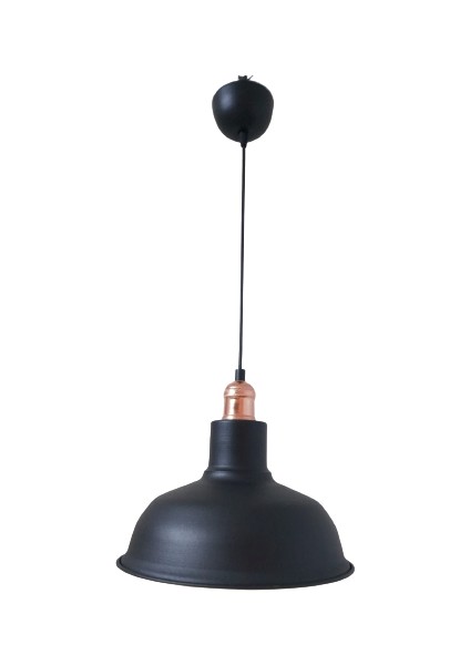 Retro Metal Siyah Dekoratif Bakır Duylu Siyah Içi Siyah Kafe Mutfak Avize Çap:30 cm