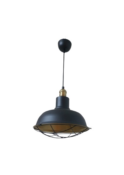 Retro Metal Siyah Dekoratif Eskitme Duylu Kafesli Siyah Içi Gold Kafe Mutfak Avize Çap:30 cm
