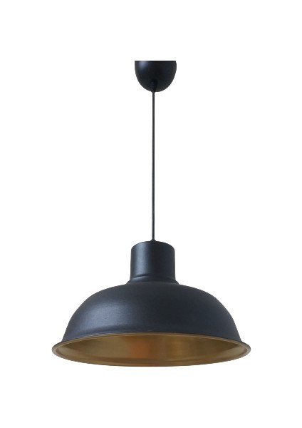 Retro Metal Siyah Dekoratif Siyah Içi Gold Kafe Mutfak Avize Çap:30 cm