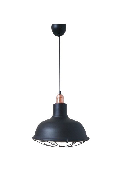 Retro Metal Siyah Dekoratif Bakır Duylu Kafesli Siyah Içi Siyah Kafe Mutfak Avize Çap:30 cm