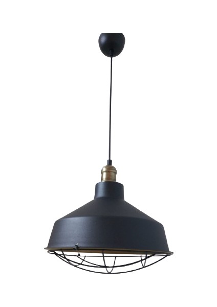 Retro Metal Siyah Dekoratif Eskitme Duylu Kafesli Siyah Içi Siyah Kafe Mutfak Avize Çap:30 cm