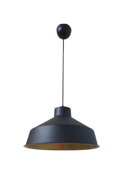 Retro Metal Siyah Dekoratif Siyah Içi Gold Kafe Mutfak Avize Çap:30 cm