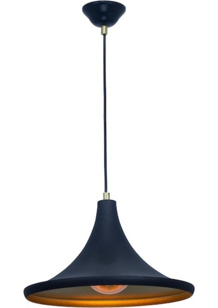 Retro Metal Dekotatif Siyah Içi Gold Dekoratif Tekli Saklıt Avize Çap:36 cm