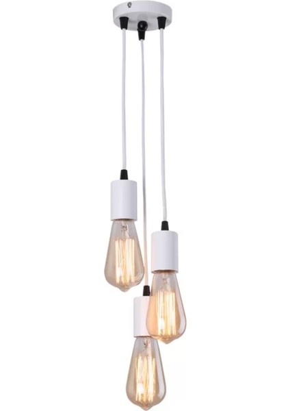 Retro Metal Beyaz Dekoratif 3 Lü Rustik Sarkıt Avize