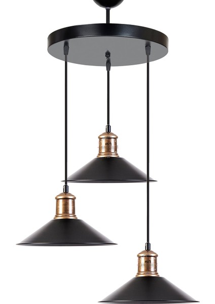 Retro Metal Siyah 3 Lü Dekoratif Sarkıt Avize