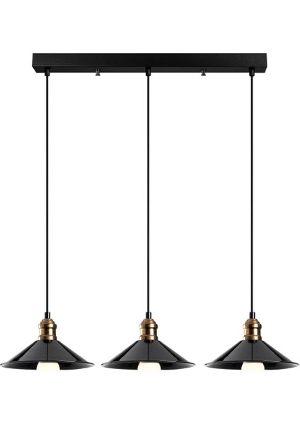 Retro Metal Siyah 3 Lü Dekoratif Sarkıt Avize