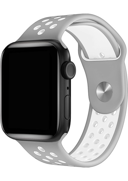 Apple Watch Uyumlu Series 5 44 mm Fileli Kordon Gri-Beyaz