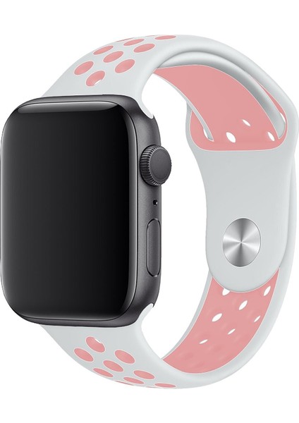 Apple Watch Uyumlu Series 6 38 mm Fileli Kordon Beyaz-Pembe