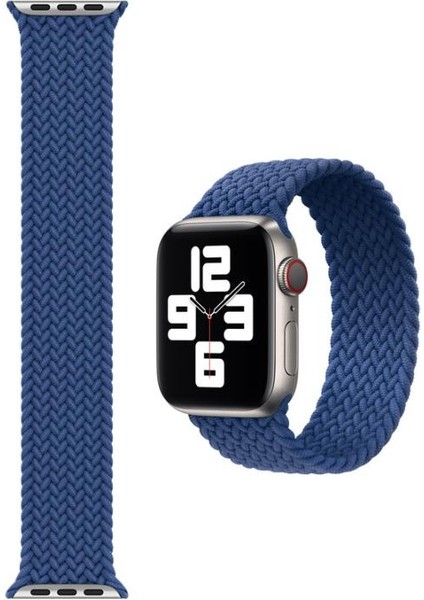 Apple Watch Uyumlu 5 44 mm Tek Parça Medium Hasır Kordon Mavi