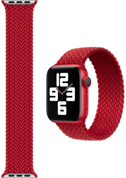 Apple Watch Uyumlu 7 41 mm Tek Parça Large Hasır Kordon Kırmızı