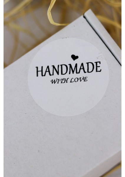 Hand Made With Love Yazılı Beyaz 40 mm Yuvarlak Yapışkanlı Sticker Etiket 120 Adet fiyatları