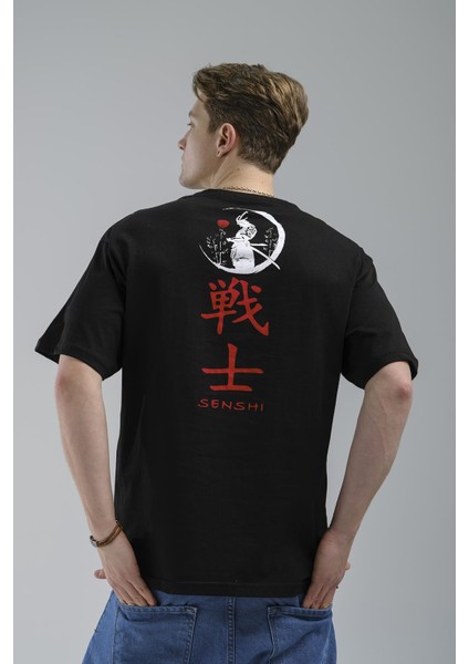 Senshi Önü ve Arkası Baskılı Erkek Oversize Tshirt