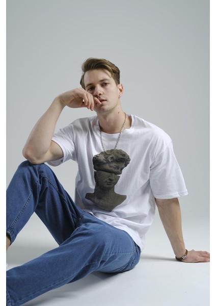 Michelangelo Heykel Baskılı Oversize Tshirt