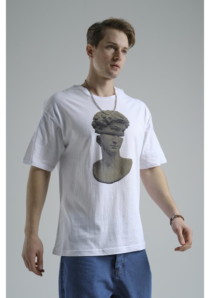 Michelangelo Heykel Baskılı Oversize Tshirt