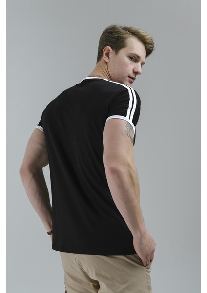 Marselon Kolu Şeritli Yakası Biyeli Slim Fit Likralı Erkek Tshirt fırsatları